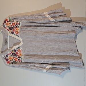 Almost Famous Striped Floral Embroidered Top- 2X- Excellent Shape!